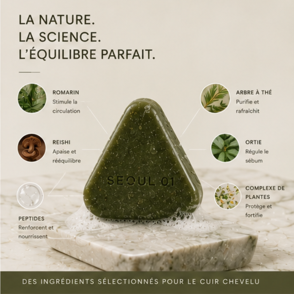 Les plantes de la formule SEOUL 01 disposées autour du savon