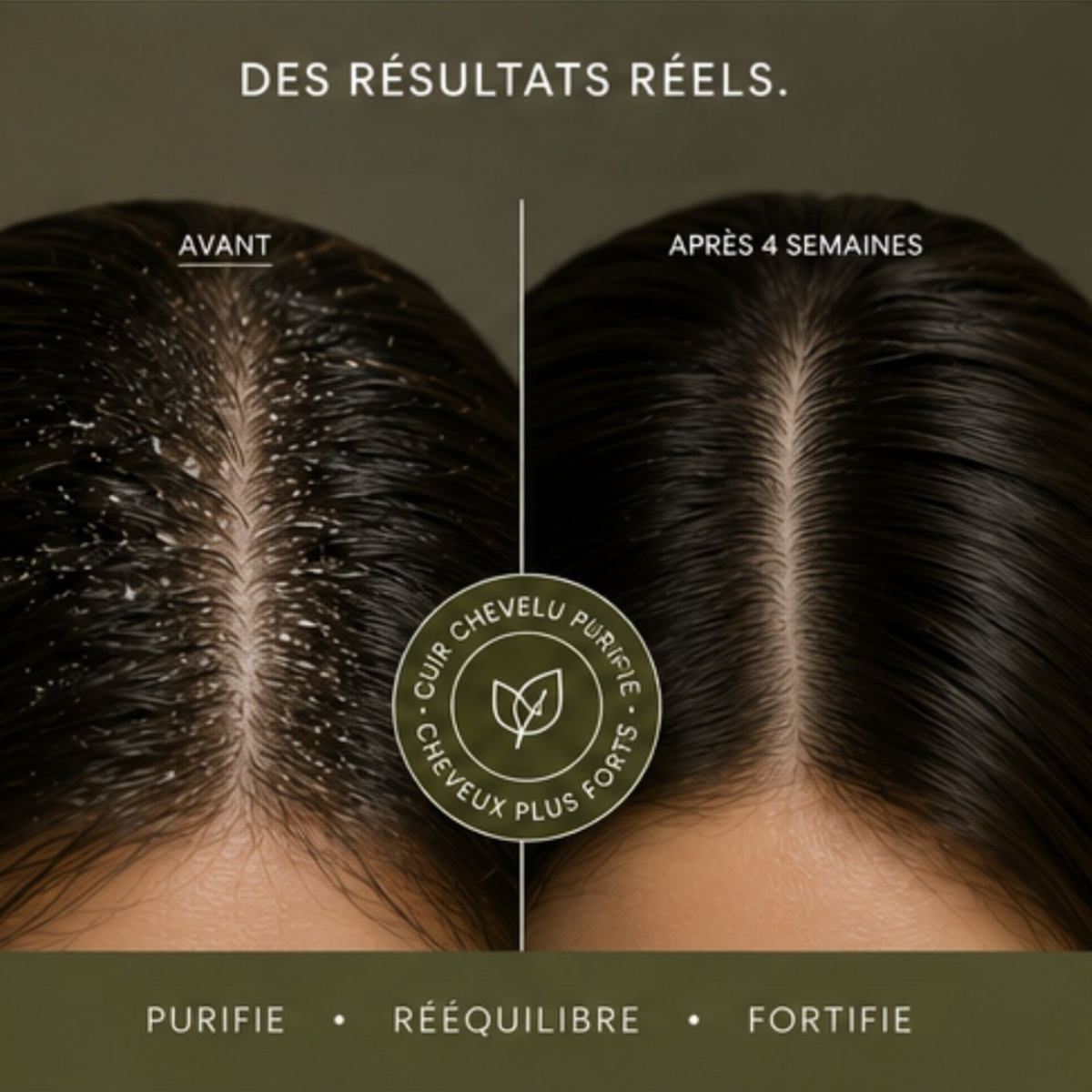 Comparatif du cuir chevelu avant et après quatre semaines d'utilisation